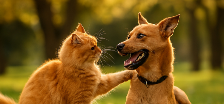 cat and dog playing